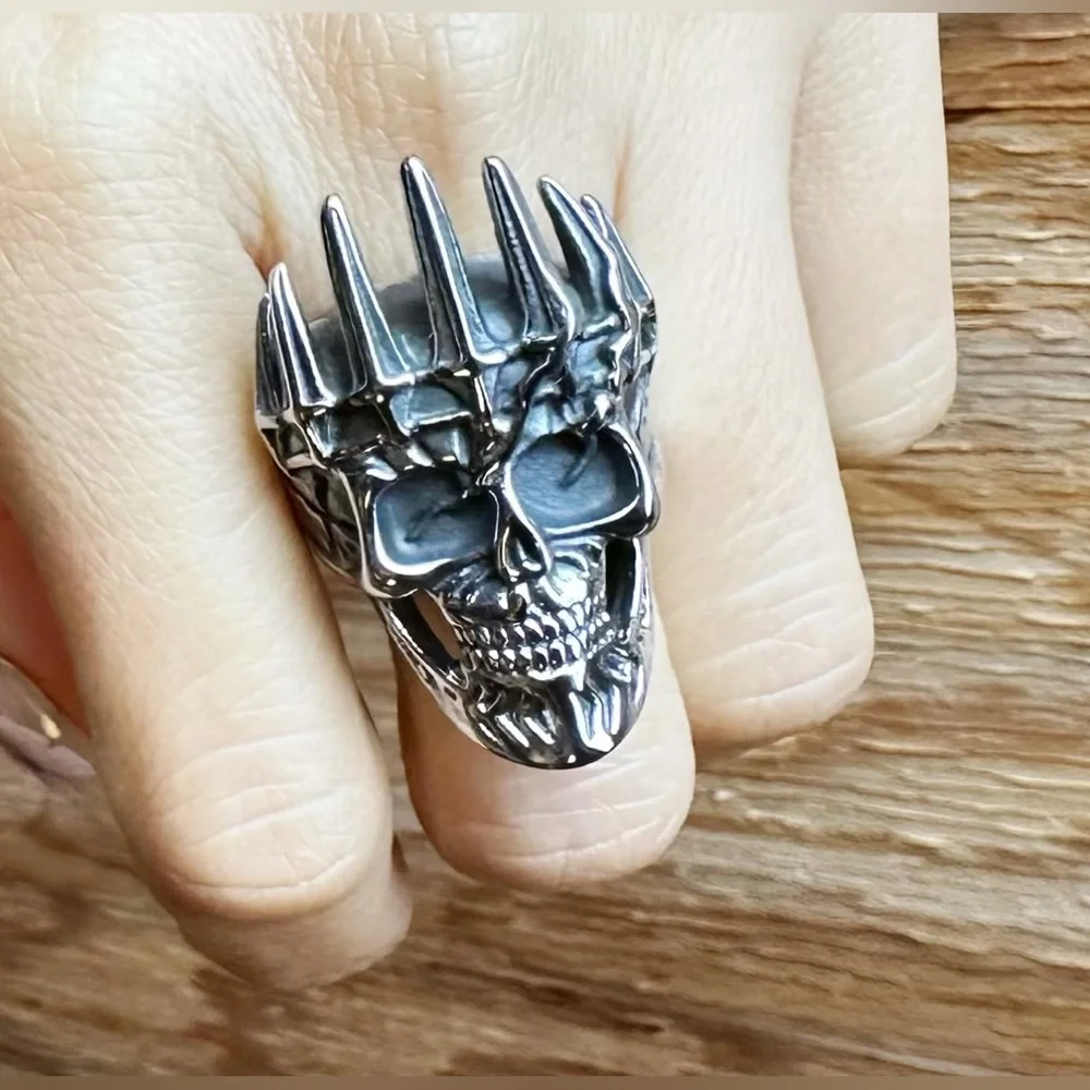 New Gothic Skull Crown Stainless Steel Men’s Ring Size 8
